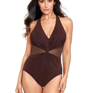 NWT Miraclesuit Illusionists Wrapture One Piece Swimsuit Sumatra Brown Size 10